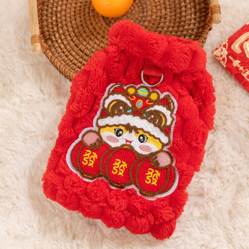 HKM-0971325 Lunar New Year Lion Dance Pet Vest for Small Dogs and Cats - Cozy Fleece Coat with Leash Ring