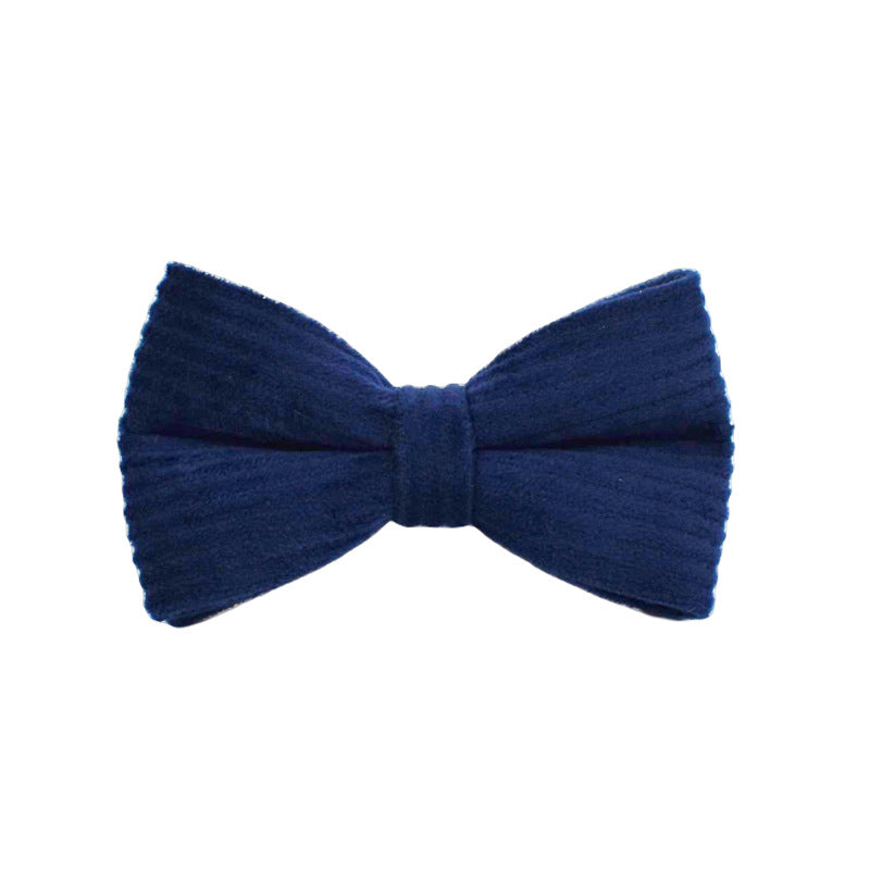 HKM-0972349 Navy Blue Corduroy Five-Piece Pet Accessory Set: Collar, Leash, Bow, Vest, Poop Bag