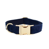 HKM-0972349 Navy Blue Corduroy Five-Piece Pet Accessory Set: Collar, Leash, Bow, Vest, Poop Bag