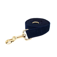 HKM-0972349 Navy Blue Corduroy Five-Piece Pet Accessory Set: Collar, Leash, Bow, Vest, Poop Bag