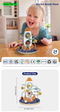 HKM-097235 Montessori Wooden Beads Maze Toy - Multifunctional Rocket-Shaped Educational Activity for Preschool Learning