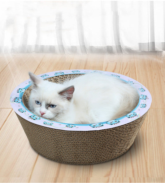 HKM-0972733 Bowl-Shaped Corrugated Paper Cat Scratching Board in Wood Color
