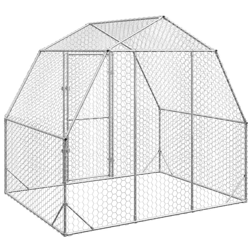 HKM-0974141 Galvanized Steel Chicken Coop - Spacious 2.5x2x2.25 m Run for Chickens and Small Animals