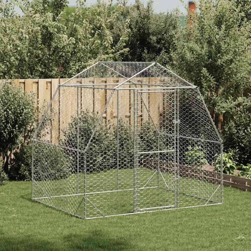 HKM-0974141 Galvanized Steel Chicken Coop - Spacious 2.5x2x2.25 m Run for Chickens and Small Animals