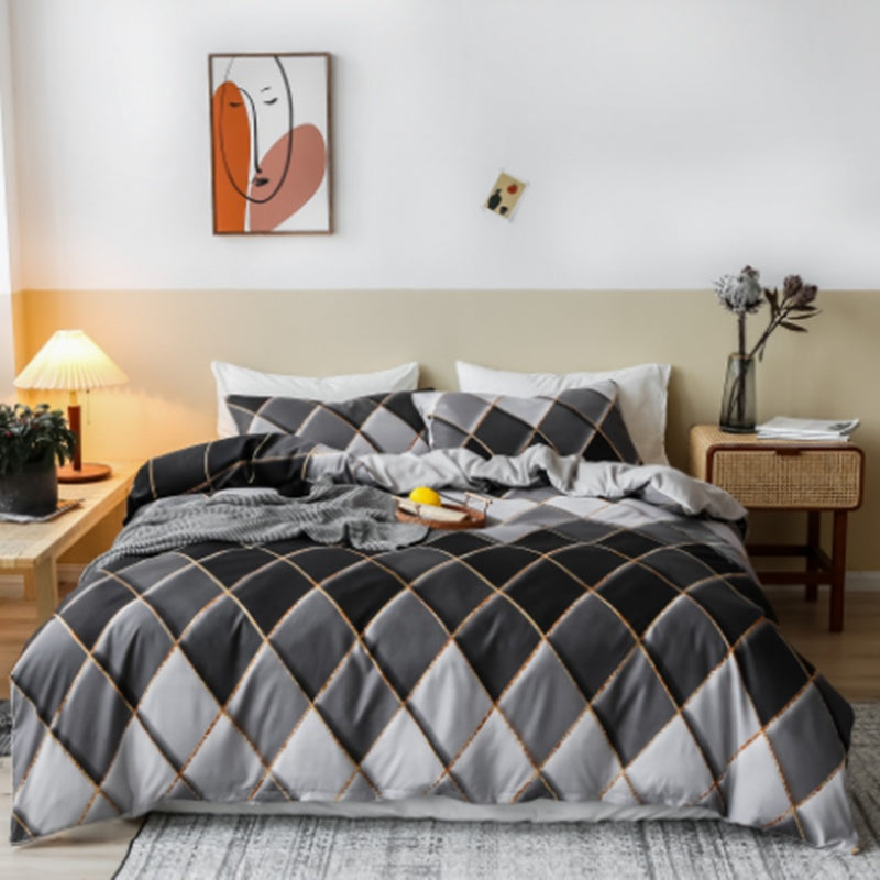 HKM-097427 Geometric Floral Quilt Cover and Pillowcase Set - Multiple Sizes Available
