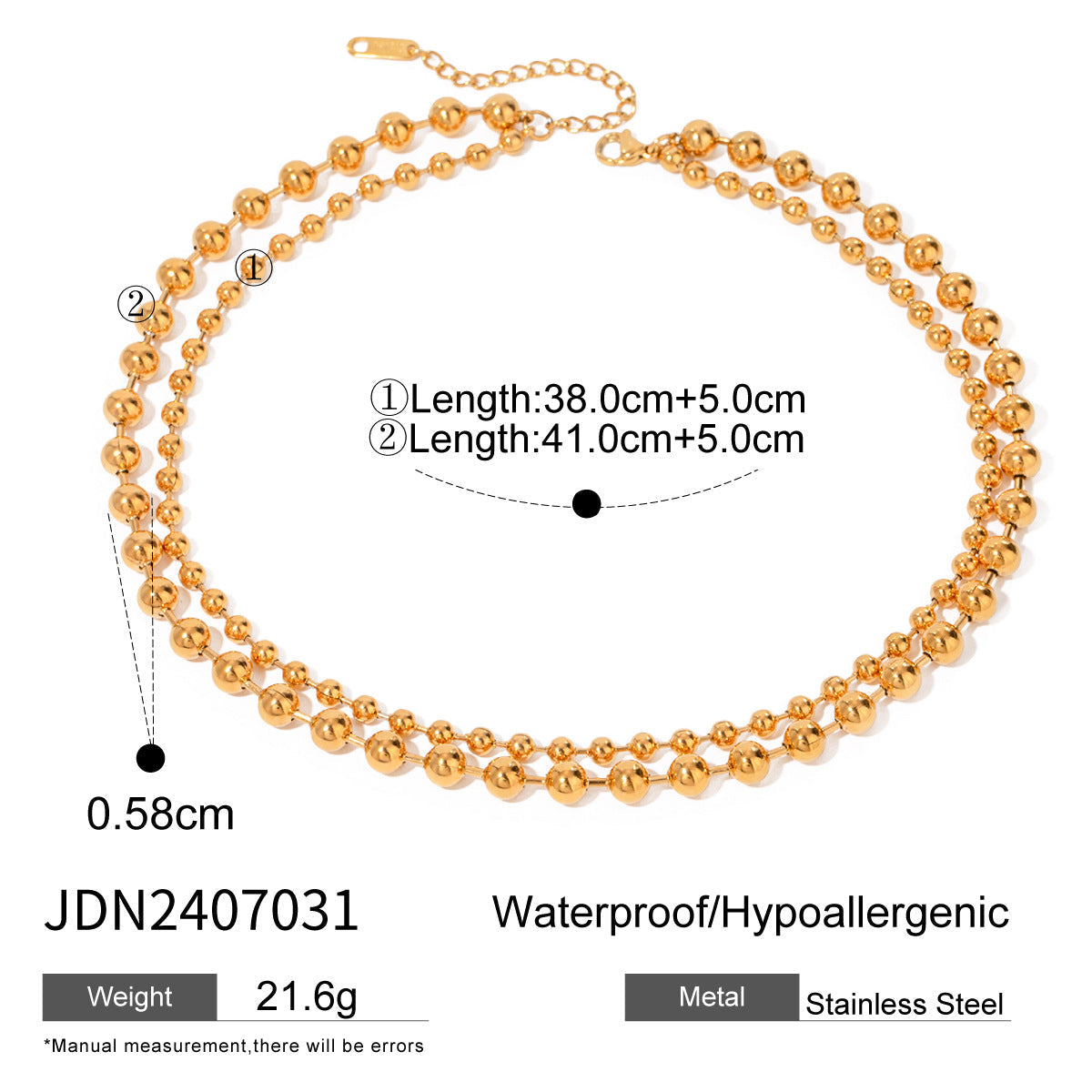 HKM-0975165 Stainless Steel Beaded Love Necklace with 18k Gold Clavicle Chain for Women