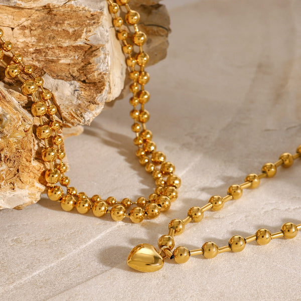 HKM-0975165 Stainless Steel Beaded Love Necklace with 18k Gold Clavicle Chain for Women