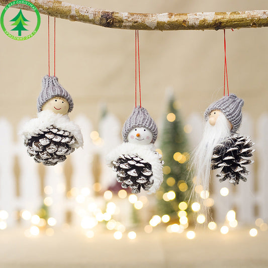 HKM-097555 Creative Wood Doll Pine Cone Pendant Charm - Set of 3 Christmas Decorations