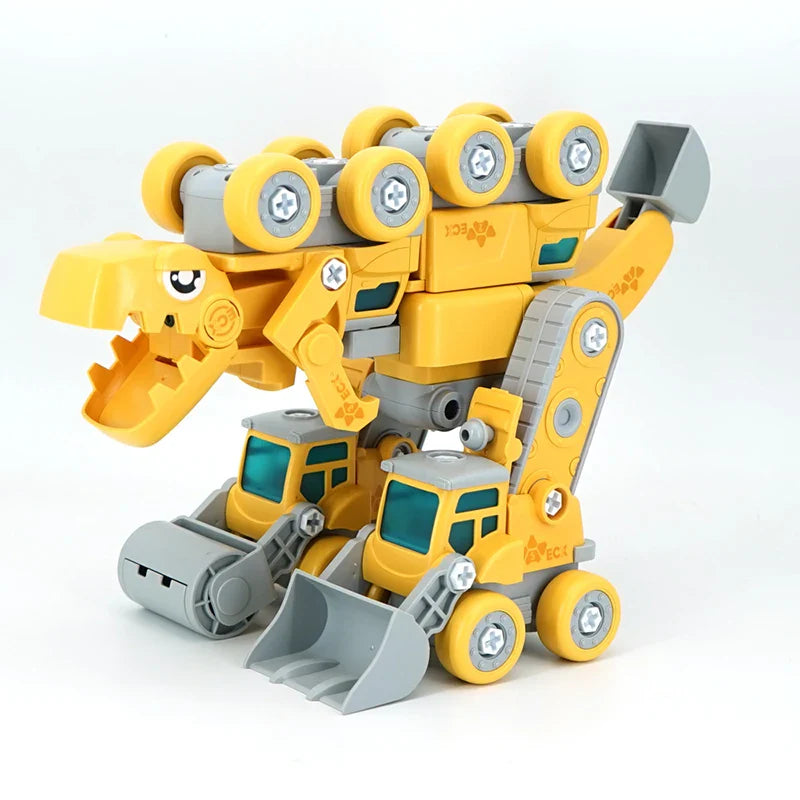 HKM-097683 5-in-1 Take Apart DIY Engineering Vehicle Toy Set - Transforming Dinosaur and Robot for Ages 3+