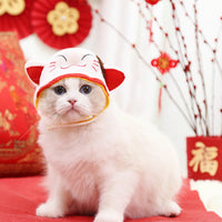 HKM-0977341 Decorative Woolen Pet Caps - Red God of Wealth and White Cat of Wealth for Winter Use