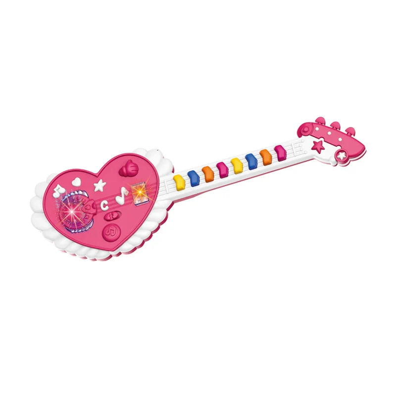 HKM-097747 Pink Electric Musical Instrument Rock Guitar for Kids, Suitable for Ages 0 to 14 Years, Educational Toy