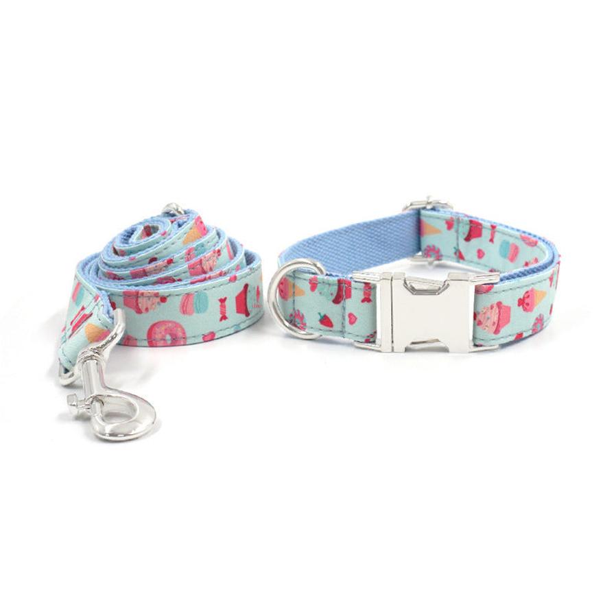 HKM-097811 Cartoon Pattern Macaron Color Large Dog Collar and Leash Walking Set