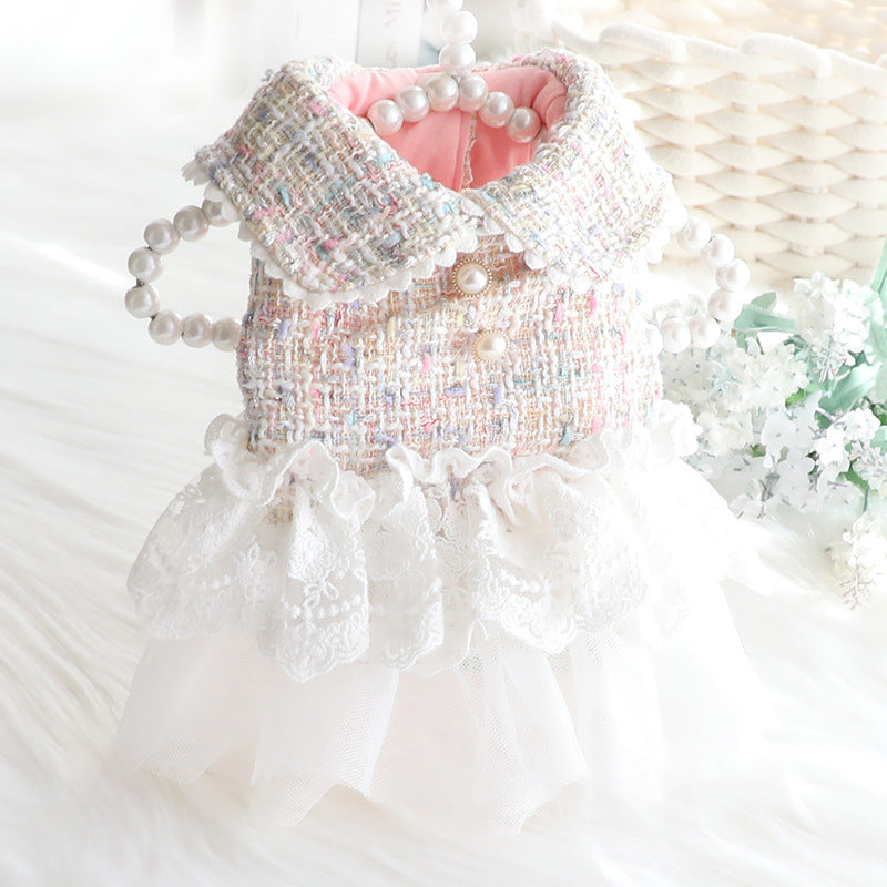 HKM-0978877 Fragrant Lace Tutu Skirt for Small Dogs, Warm Cotton Lining, Various Sizes in Beige, Pink, and Purple