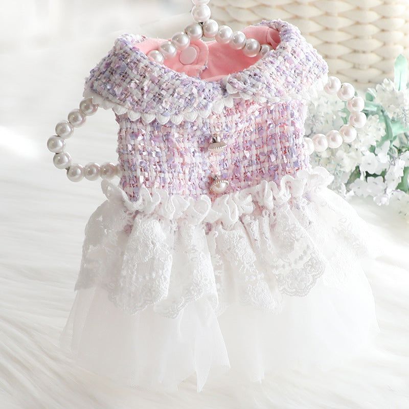 HKM-0978877 Fragrant Lace Tutu Skirt for Small Dogs, Warm Cotton Lining, Various Sizes in Beige, Pink, and Purple