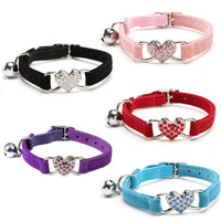 HKM-0980285 Plush Fabric Pet Collar with Water Diamond Design and Bell - Red, Blue, Purple, Black, Pink