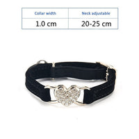 HKM-0980285 Plush Fabric Pet Collar with Water Diamond Design and Bell - Red, Blue, Purple, Black, Pink