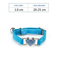HKM-0980285 Plush Fabric Pet Collar with Water Diamond Design and Bell - Red, Blue, Purple, Black, Pink