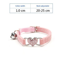 HKM-0980285 Plush Fabric Pet Collar with Water Diamond Design and Bell - Red, Blue, Purple, Black, Pink