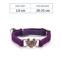 HKM-0980285 Plush Fabric Pet Collar with Water Diamond Design and Bell - Red, Blue, Purple, Black, Pink
