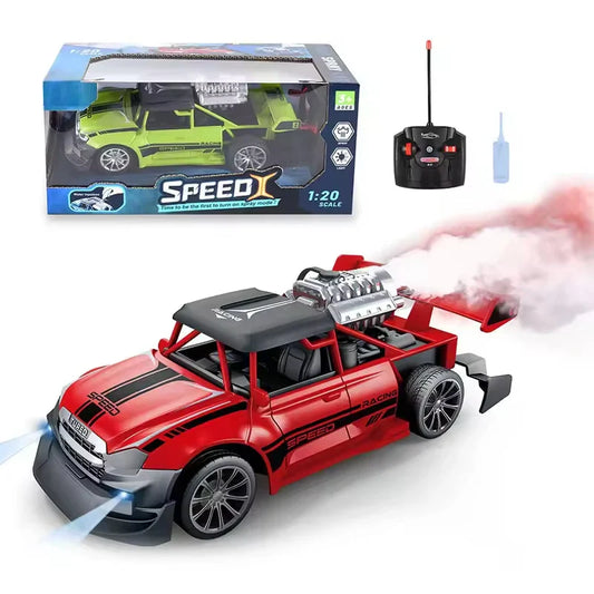 HKM-098067 1:20 Scale Remote Control Stunt Car with Spray Function and Lights for Kids