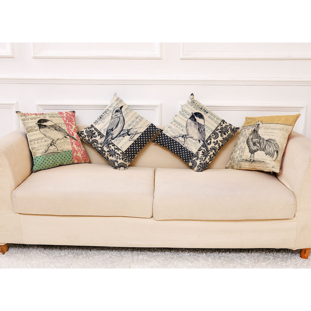 HKM-098067 Retro Bird Cotton Linen Pillowcase for Car and Sofa