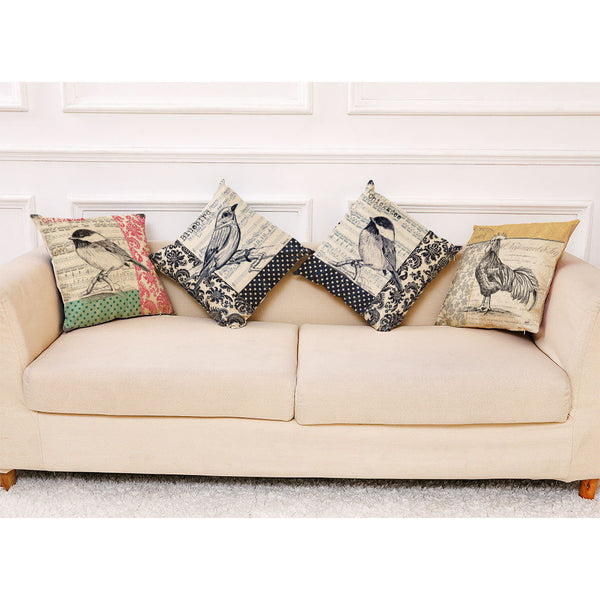 HKM-098067 Retro Bird Cotton Linen Pillowcase for Car and Sofa