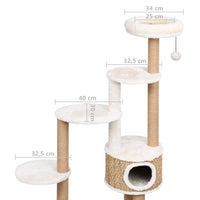 HKM-0981565 Cat Tree with Luxurious Cushion and Seagrass Scratching Posts - 148cm Beige Play Center for Cats