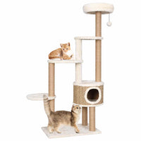 HKM-0981565 Cat Tree with Luxurious Cushion and Seagrass Scratching Posts - 148cm Beige Play Center for Cats