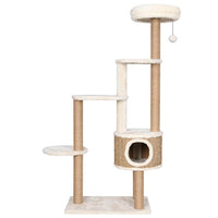 HKM-0981565 Cat Tree with Luxurious Cushion and Seagrass Scratching Posts - 148cm Beige Play Center for Cats