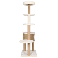 HKM-0981565 Cat Tree with Luxurious Cushion and Seagrass Scratching Posts - 148cm Beige Play Center for Cats