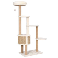HKM-0981565 Cat Tree with Luxurious Cushion and Seagrass Scratching Posts - 148cm Beige Play Center for Cats