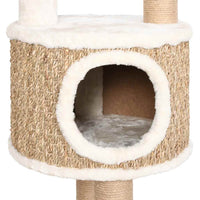HKM-0981565 Cat Tree with Luxurious Cushion and Seagrass Scratching Posts - 148cm Beige Play Center for Cats