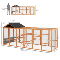 HKM-0981949 Wooden Chicken Coop Run for 6-10 Chickens with Storage, Perches & Ladders - 141.75"x48"x61", Orange