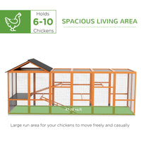 HKM-0981949 Wooden Chicken Coop Run for 6-10 Chickens with Storage, Perches & Ladders - 141.75"x48"x61", Orange