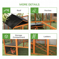 HKM-0981949 Wooden Chicken Coop Run for 6-10 Chickens with Storage, Perches & Ladders - 141.75"x48"x61", Orange