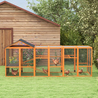 HKM-0981949 Wooden Chicken Coop Run for 6-10 Chickens with Storage, Perches & Ladders - 141.75"x48"x61", Orange