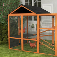 HKM-0981949 Wooden Chicken Coop Run for 6-10 Chickens with Storage, Perches & Ladders - 141.75"x48"x61", Orange