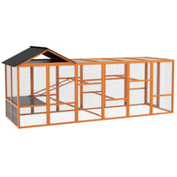 HKM-0981949 Wooden Chicken Coop Run for 6-10 Chickens with Storage, Perches & Ladders - 141.75"x48"x61", Orange
