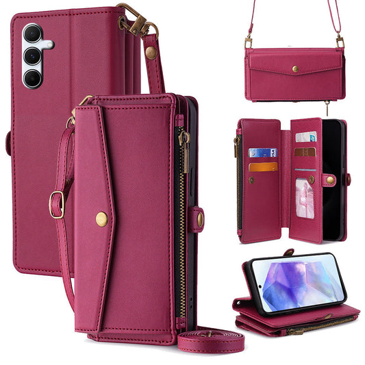 HKM-098195 Anti-Fall Crossbody Leather Case for Samsung with Bracket and Card Holder in Multiple Colors