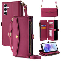 HKM-098195 Anti-Fall Crossbody Leather Case for Samsung with Bracket and Card Holder in Multiple Colors