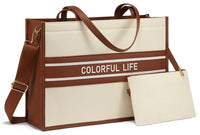 HKM-0983379 canvas tote bag set with clutch purse and gold hardware