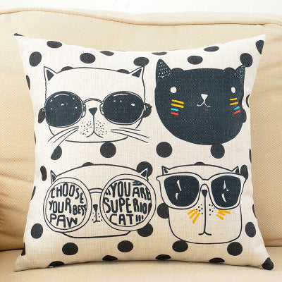 HKM-098387 Cartoon Cat Couch Pillow Cover, Cotton & Linen Material, Polyester Fiber Filler - Pillowcase Only