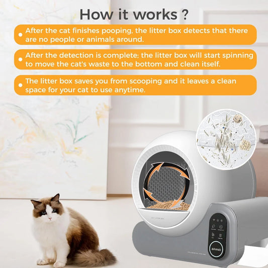 HKM-098387 Intelligent Automatic Cat Litter Box with Odor Control and Easy Clean Features - 66L Capacity
