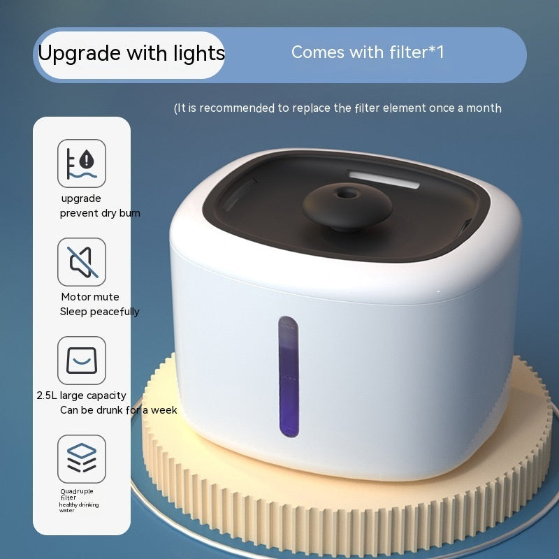 HKM-0984125 Automatic Pet Water Dispenser with Circulation and Optional LED Lights, Stainless Steel or PP Material