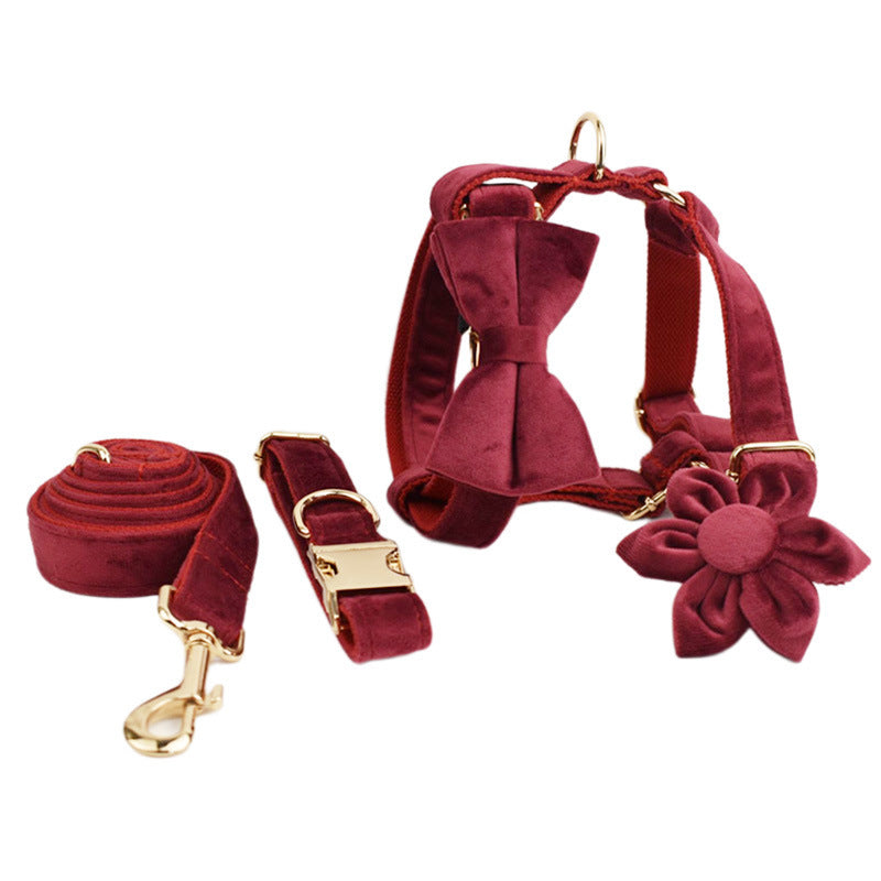 HKM-098451 Velvet Fabric Dog Collar with Adjustable Features and Accessories