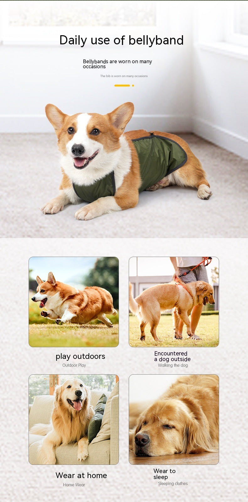 HKM-0984637 Water-Resistant Dog Apron in Gray and Army Green, Sizes S to XXL, Casual Style Pet Clothing