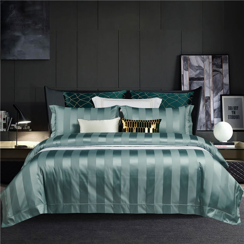 HKM-098579 Long-Staple Cotton Four-Piece Bedding Set with Simple Color Options