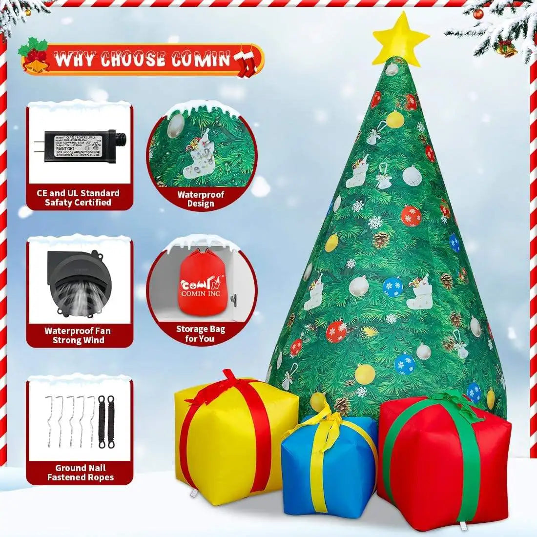 HKM-098707 7 Ft Christmas Inflatables Tree with Built-in LEDs for Outdoor and Indoor Decoration