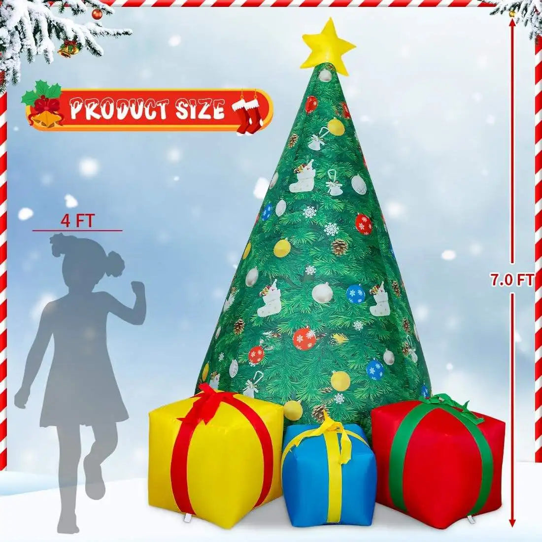HKM-098707 7 Ft Christmas Inflatables Tree with Built-in LEDs for Outdoor and Indoor Decoration