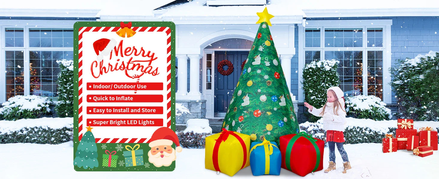 HKM-098707 7 Ft Christmas Inflatables Tree with Built-in LEDs for Outdoor and Indoor Decoration